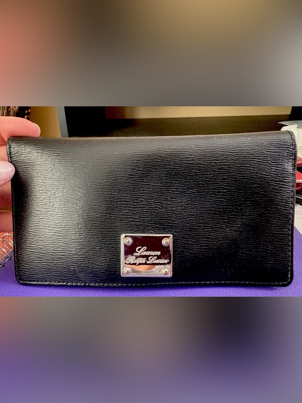 Lauren Ralph Lauren Black Leather Women's Wallet with Silver Logo Plate